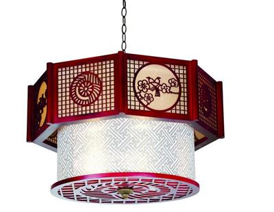 中式木艺羊皮吊灯